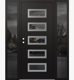 Diamond D1 60" x 80" black/black Mirrored Glass Panel stainless steel RHI with 2 Sidelites Mirrored Glass