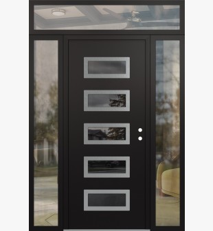 Diamond D1 68" x 96" black/black Mirrored Glass Panel stainless steel LHI with 2 Sidelites and Transom clear Glass