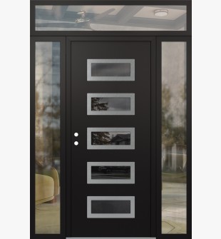 Diamond D1 68" x 96" black/black Mirrored Glass Panel stainless steel RHI with 2 Sidelites and Transom clear Glass