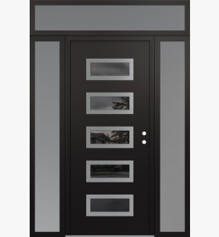 Diamond D1 68" x 96" black/black Mirrored Glass Panel stainless steel LHI with 2 Sidelites and Transom frosted Glass