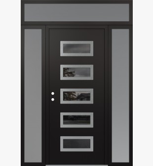 Diamond D1 64" x 96" black/black Mirrored Glass Panel stainless steel RHI with 2 Sidelites and Transom frosted Glass