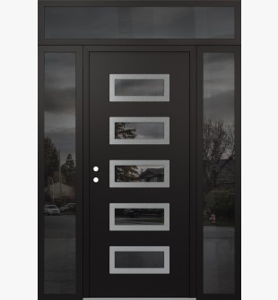 Diamond D1 64" x 96" black/black Mirrored Glass Panel stainless steel RHI with 2 Sidelites and Transom Mirrored Glass