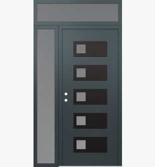 Diamond D2 52" x 96" anthracite/anthracite frosted Glass Panel black RHI with Sidelite and Transom frosted Glass