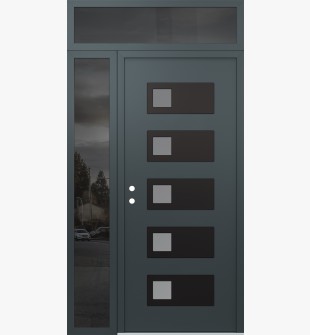 Diamond D2 52" x 96" anthracite/anthracite Frosted Glass Panel black RHI with Sidelite and Transom Mirrored Glass