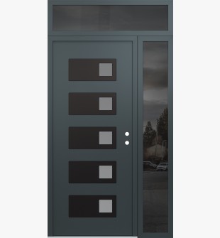 Diamond D2 48" x 96" anthracite/anthracite Frosted Glass Panel black LHI with Sidelite and Transom Mirrored Glass