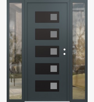 Diamond D2 64" x 80" anthracite/anthracite frosted Glass Panel black LHI with 2 Sidelites clear Glass