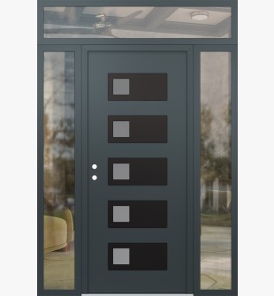 Diamond D2 60" x 96" anthracite/anthracite Frosted Glass Panel black RHI with 2 Sidelites and Transom clear Glass