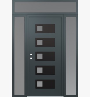 Diamond D2 68" x 96" anthracite/anthracite Frosted Glass Panel black RHI with 2 Sidelites and Transom Frosted Glass