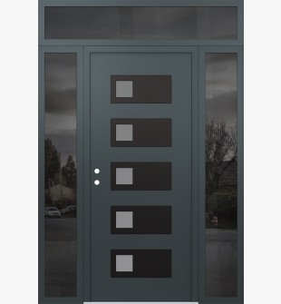 Diamond D2 60" x 96" anthracite/anthracite Frosted Glass Panel black RHI with 2 Sidelites and Transom Mirrored Glass