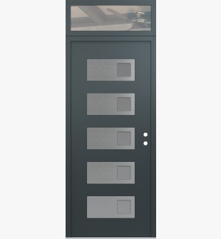 Diamond D2 36" x 96" anthracite/anthracite Frosted Glass Panel stainless steel LHI with Transom clear Glass