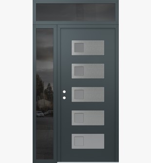 Diamond D2 50" x 96" anthracite/anthracite frosted Glass Panel stainless steel RHI with Sidelite and Transom mirrored Glass