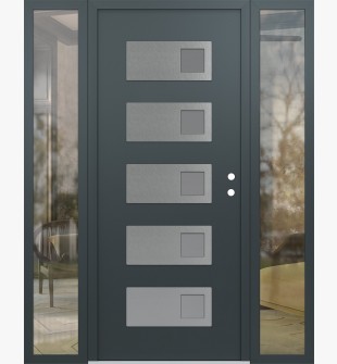 Diamond D2 68" x 80" anthracite/anthracite Frosted Glass Panel stainless steel LHI with 2 Sidelites clear Glass