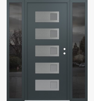 Diamond D2 68" x 80" anthracite/anthracite Frosted Glass Panel stainless steel LHI with 2 Sidelites Mirrored Glass