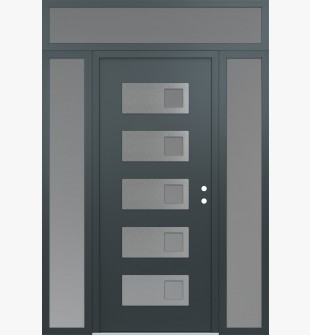 Diamond D2 64" x 96" anthracite/anthracite frosted Glass Panel stainless steel LHI with 2 Sidelites and Transom frosted Glass