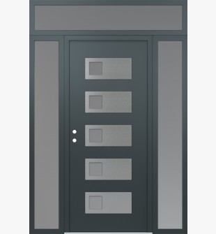 Diamond D2 60" x 96" anthracite/anthracite Frosted Glass Panel stainless steel RHI with 2 Sidelites and Transom Frosted Glass