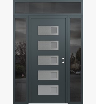 Diamond D2 64" x 96" anthracite/anthracite Frosted Glass Panel stainless steel LHI with 2 Sidelites and Transom Mirrored Glass
