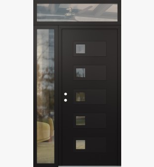 Diamond D2 52" x 96" black/black Clear Glass Panel black RHI with Sidelite and Transom Clear Glass