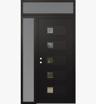 Diamond D2 52" x 96" black/black Clear Glass Panel black RHI with Sidelite and Transom frosted Glass