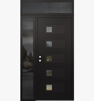 Diamond D2 50" x 96" black/black Clear Glass Panel black RHI with Sidelite and Transom Mirrored Glass