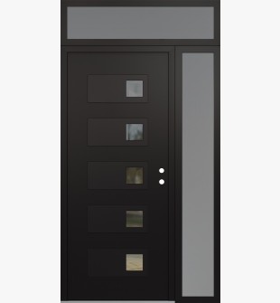 Diamond D2 48" x 96" black/black Clear Glass Panel black LHI with Sidelite and Transom frosted Glass