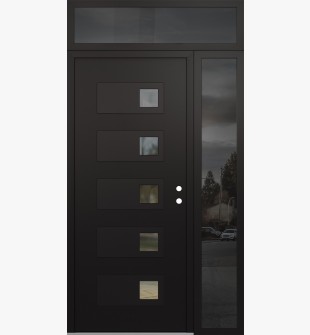 Diamond D2 48" x 96" black/black Clear Glass Panel black LHI with Sidelite and Transom Mirrored Glass