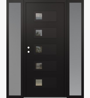 Diamond D2 64" x 80" black/black Clear Glass Panel black RHI with 2 Sidelites frosted Glass