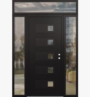 Diamond D2 60" x 96" black/black Clear Glass Panel black LHI with 2 Sidelites and Transom Clear Glass