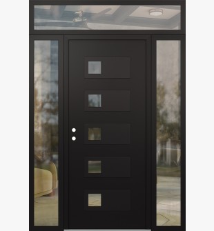 Diamond D2 64" x 96" black/black Clear Glass Panel black RHI with 2 Sidelites and Transom Clear Glass