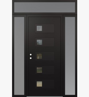 Diamond D2 64" x 96" black/black Clear Glass Panel black RHI with 2 Sidelites and Transom frosted Glass