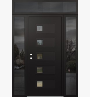 Diamond D2 60" x 96" black/black Clear Glass Panel black RHI with 2 Sidelites and Transom Mirrored Glass