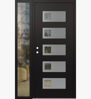 Diamond D2 52" x 80" black/black Clear Glass Panel Stainless steel RHI with Sidelite Clear Glass