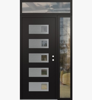 Diamond D2 50" x 96" black/black Clear Glass Panel Stainless steel LHI with Sidelite and Transom Clear Glass