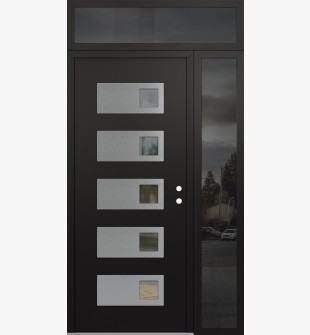 Diamond D2 52" x 96" black/black Clear Glass Panel Stainless steel LHI with Sidelite and Transom Mirrored Glass