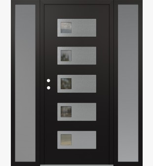 Diamond D2 64" x 80" black/black Clear Glass Panel Stainless steel RHI with 2 Sidelites frosted Glass