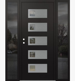 Diamond D2 68" x 80" black/black Clear Glass Panel Stainless steel RHI with 2 Sidelites Mirrored Glass