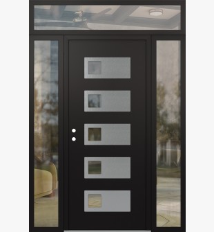 Diamond D2 68" x 96" black/black Clear Glass Panel Stainless steel RHI with 2 Sidelites and Transom Clear Glass