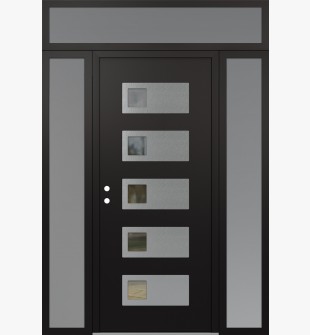 Diamond D2 68" x 96" black/black Clear Glass Panel Stainless steel RHI with 2 Sidelites and Transom frosted Glass