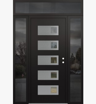 Diamond D2 64" x 96" black/black Clear Glass Panel Stainless steel LHI with 2 Sidelites and Transom Mirrored Glass