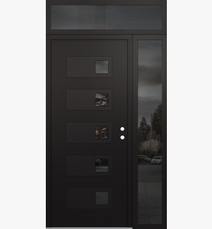 Diamond D2 48" x 96" black/black Mirrored Glass Panel black LHI with Sidelite and Transom Mirrored Glass