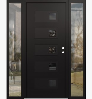 Diamond D2 60" x 80" black/black Mirrored Glass Panel black LHI with 2 Sidelites clear Glass