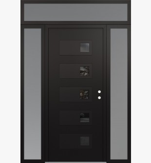 Diamond D2 68" x 96" black/black Mirrored Glass Panel black LHI with 2 Sidelites and Transom frosted Glass