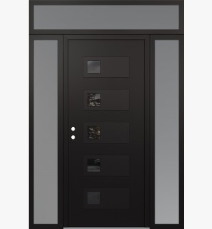 Diamond D2 64" x 96" black/black Mirrored Glass Panel black RHI with 2 Sidelites and Transom frosted Glass