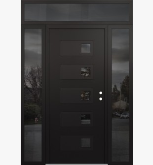 Diamond D2 60" x 96" black/black Mirrored Glass Panel black LHI with 2 Sidelites and Transom Mirrored Glass