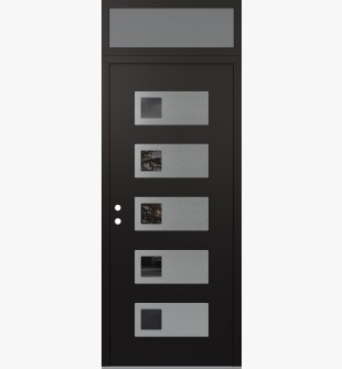 Diamond D2 36" x 96" black/black mirrored Glass Panel stainless steel RHI with Transom frosted Glass