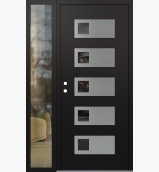 Diamond D2 50" x 80" black/black Mirrored Glass Panel stainless steel RHI with Sidelite clear Glass