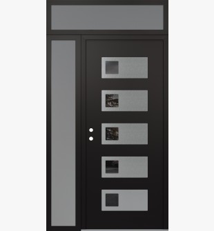 Diamond D2 50" x 96" black/black Mirrored Glass Panel stainless steel RHI with Sidelite and Transom frosted Glass