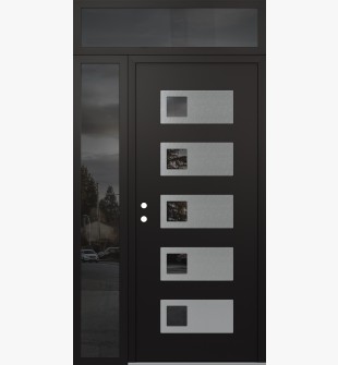 Diamond D2 50" x 96" black/black Mirrored Glass Panel stainless steel RHI with Sidelite and Transom Mirrored Glass