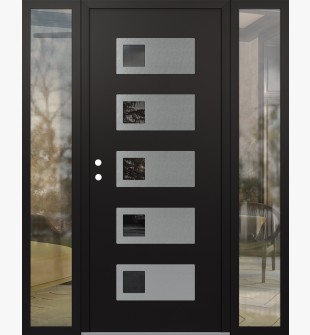 Diamond D2 64" x 80" black/black Mirrored Glass Panel stainless steel RHI with 2 Sidelites clear Glass