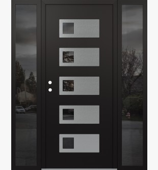 Diamond D2 64" x 80" black/black Mirrored Glass Panel stainless steel RHI with 2 Sidelites Mirrored Glass