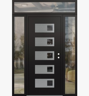 Diamond D2 64" x 96" black/black Mirrored Glass Panel stainless steel LHI with 2 Sidelites and Transom clear Glass